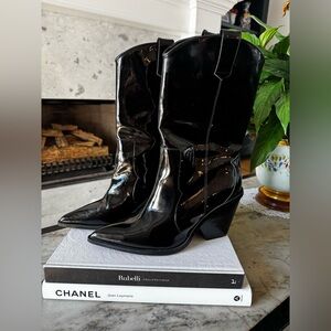 Carvela Black Patent Faux Leather Cowboy Boots – Made in Spain – Size 41